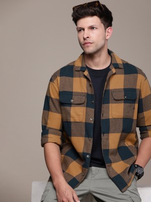 WROGN Men Checkered Casual Brown, Dark Blue, Grey Shirt