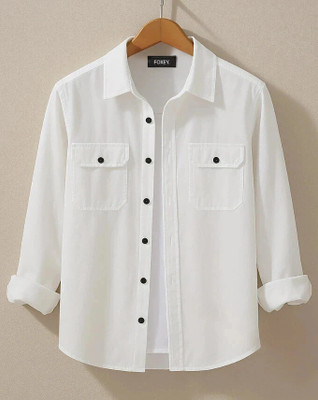 FOXEY Men Solid Casual White Shirt