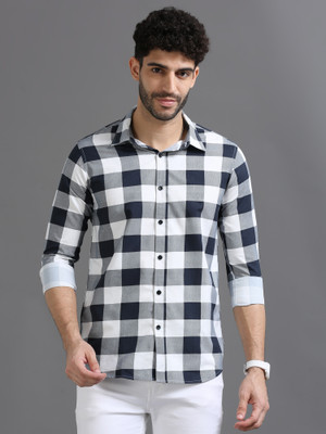 PRINTOUT Men Checkered Casual Blue Shirt