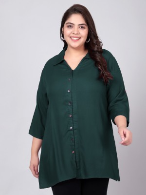 indietoga Women Solid Casual Dark Green Shirt