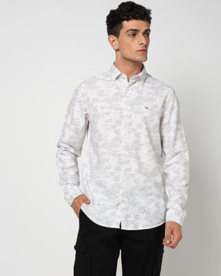 Blue Buddha Men Printed Casual Grey, White Shirt