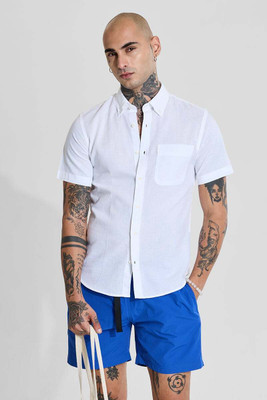Snitch Men Solid Casual White Shirt