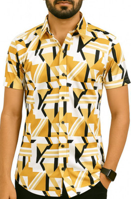AVOLT Men Printed Casual Yellow Shirt