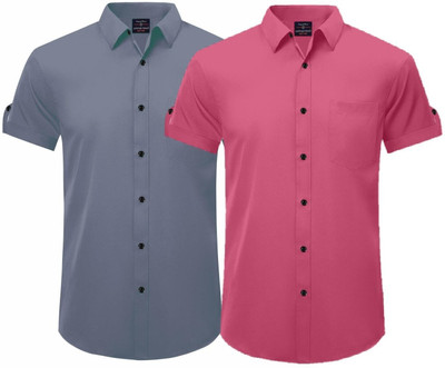 Expofiled Trends Men Solid Casual Grey, Pink Shirt(Pack of 2)