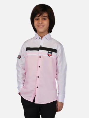 PANJARI Boys Striped Casual Pink, White Shirt