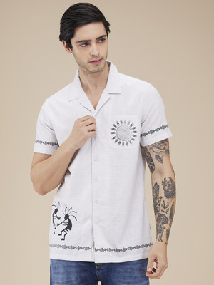 BEING HUMAN Men Printed Casual Grey Shirt