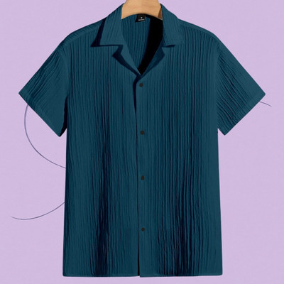 nitafashion Men Self Design Casual Blue Shirt