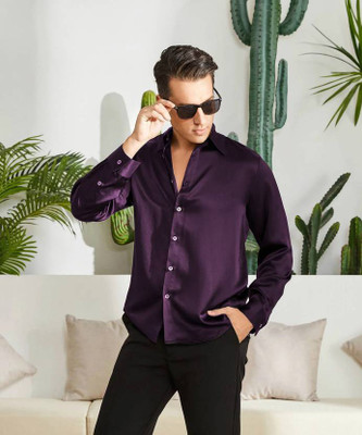 SID FAB Men Solid Casual Purple Shirt