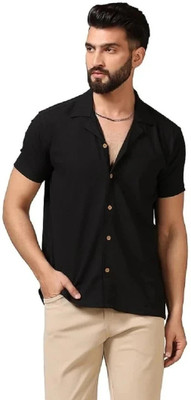VRLOOKS Men Self Design Casual Black Shirt