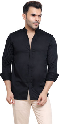 Mculine Men Solid Casual Black Shirt