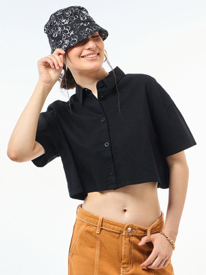BEWAKOOF Women Solid Casual Black Shirt