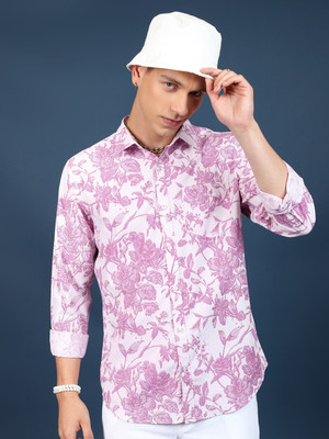 HIGHLANDER Men Printed Casual Pink, White Shirt
