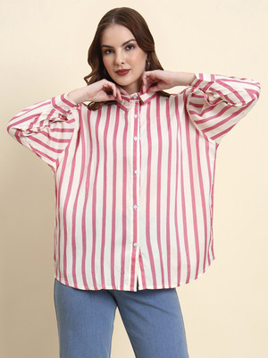 EKASYA Women Striped Casual Pink Shirt