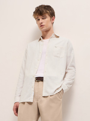 THE BEAR HOUSE Men Striped Casual Beige Shirt