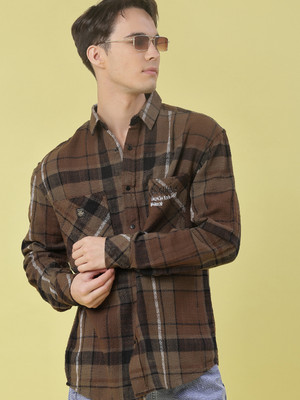 V-MART Men Checkered Casual Brown Shirt