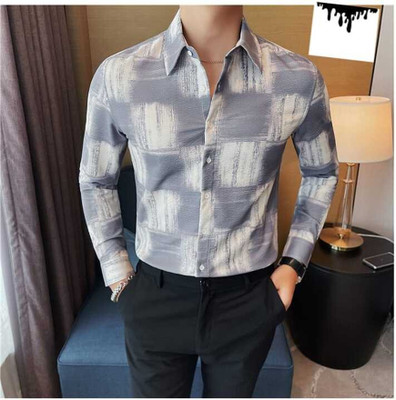 ShirtSqure Fashion Men Printed Casual Grey Shirt