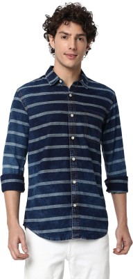 MUFTI Men Striped Casual Blue Shirt