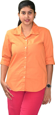 ALL ABOUT POSHAAK Women Solid Formal Orange Shirt