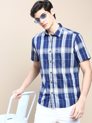 Showoff Men Checkered Casual Dark Blue, Grey, White Shirt