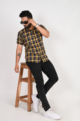 METRONAUT Men Checkered Casual Yellow Shirt