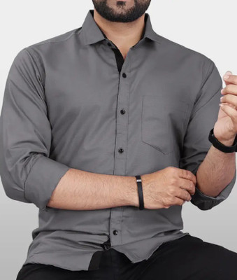 MOXTE Men Solid Formal Grey Shirt