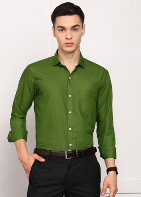 encore by INVICTUS Men Solid Formal Green Shirt