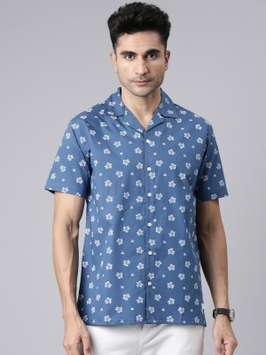 JOVEN Men Printed Casual Blue Shirt