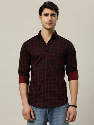 Sam Unique Man Men Checkered Casual Maroon Shirt