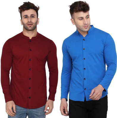 GEUM Men Solid Formal Maroon, Blue Shirt(Pack of 2)