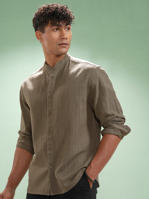 HIGHLANDER Men Self Design Casual Khaki Shirt