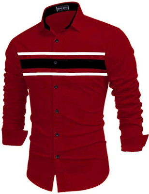 Plum Crazy Men Color Block Casual Red Shirt