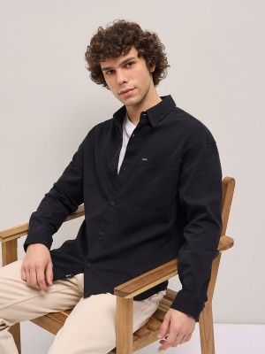 THE BEAR HOUSE Men Solid Casual Black Shirt