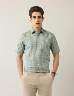 ARROW Men Checkered Formal Green Shirt