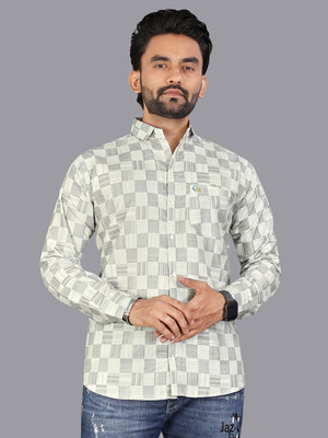 Stellalifestyle Men Printed Formal Grey, White Shirt