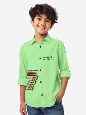 NuJi Boys Printed Casual Light Green Shirt