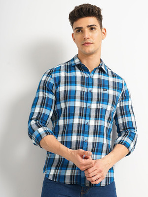The Indian Garage Co. Men Checkered Casual Dark Blue Shirt