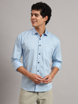 TAHVO Men Printed Casual Blue Shirt