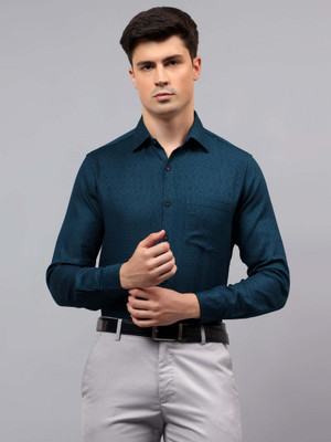 Apektra Men Self Design Casual Dark Green Shirt