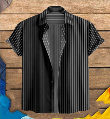 Radha Krishna Fashion Men Striped Casual Black Shirt