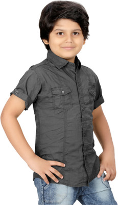 FASHION GRAB Boys Solid Casual Grey Shirt