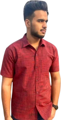 RAFIYA Men Self Design Casual Red Shirt