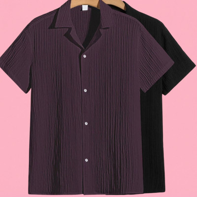 Jenil Fashion Men Self Design Casual Purple, Black Shirt(Pack of 2)