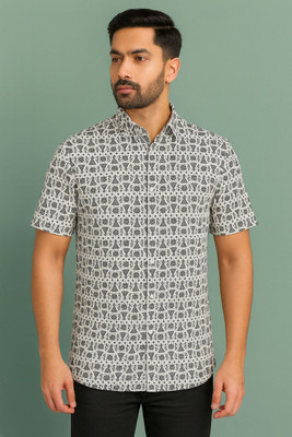 STONEBERG Men Printed Casual White Shirt