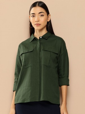 CHEMISTRY Women Solid Casual Green Shirt