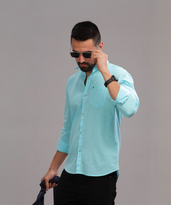 BS BLUE SQUAD Men Solid Casual Blue Shirt
