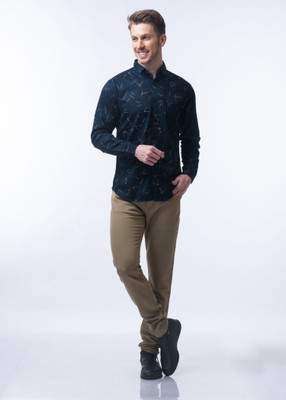 Nostrum Men Printed Casual Blue Shirt