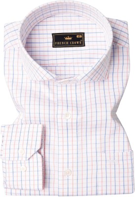 french crown Men Checkered Casual White, Red, Blue Shirt