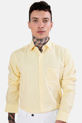 french crown Men Self Design Casual Yellow Shirt