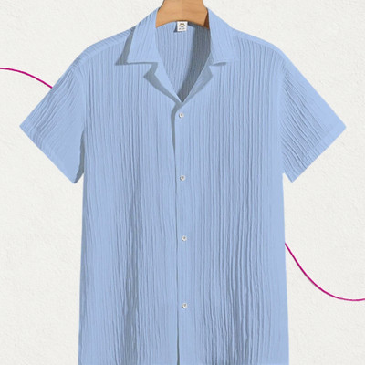 Jenil Fashion Men Self Design Casual Light Blue Shirt