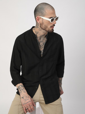 VASTRADO Men Self Design Casual Black Shirt